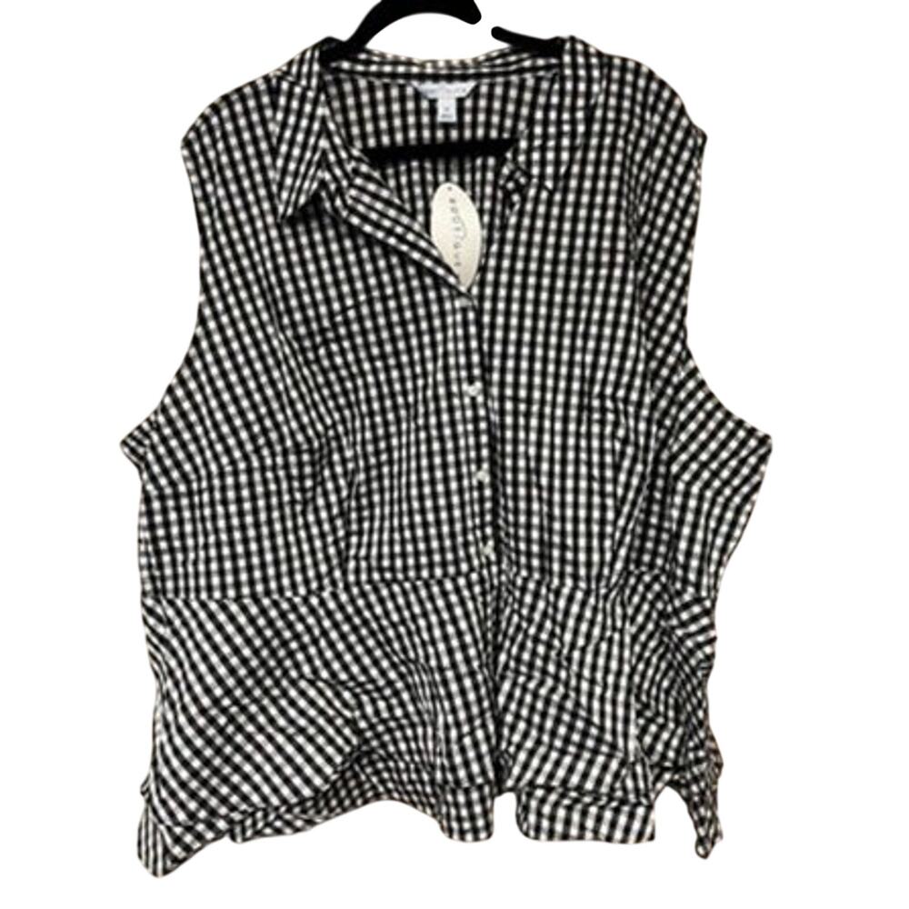Boutique+ Women's Plus Size Gingham Peplum Black & White Top Size 5X New